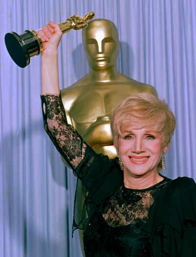 Olympia Dukakis with her Best Supporting Actress gong for her role in 'Moonstrck' in 1988 at the Oscars. AP