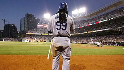 Los Angeles Dodgers' Manny Ramirez waits to bat in the fourth inning against the San Diego Padres in San Diego, California.