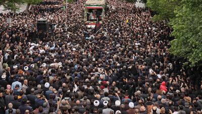 Tens of thousands gathered in Tabriz to mourn Mr Raisi and seven members of his entourage who were killed on a fog-shrouded mountainside in north-western Iran. AFP
