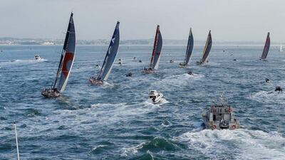 The Volvo Ocean Race fleet sail away from Auckland, New Zealand toward Itajai, Brazil on Wednesday at the start of Leg 5 of the Volvo Ocean Race. Ainhoa Sanchez / Volvo Ocean Race