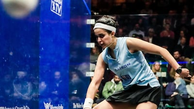 Nour El Tayeb of Egypt in action during a semi-final match at the 2018-2019 PSA World Championship squash tournament in Chicago, Illinois. Rex Shutterstock