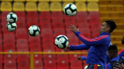 Colombia player Falcao Garcia participates in a team training session in Bogota, Colombia, on June 2019. EPA