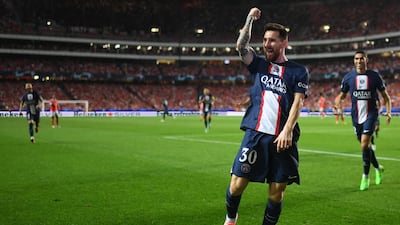 Lionel Messi celebrates scoring. AFP