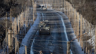 A Ukrainian military vehicle in Izyum. Britain says it has a small military presence in Ukraine. Getty Images