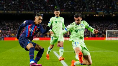 Raphinha 7: Skilful on the right, beating his man and crossing - though it was harder without Lewandowski. Switched to the left and crossed for the opening goal, weighting a beautiful pass towards the incoming Pedri. Annoyed to come off. “Raphinha is being decisive,” said Xavi. “Today the assist, the other day the goal. If he gets angry because of the substitution it’s normal." EPA