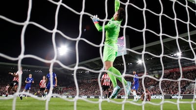 Chelsea goalkeeper Kepa Arrizabalaga saves a shot on goal. Reuters
