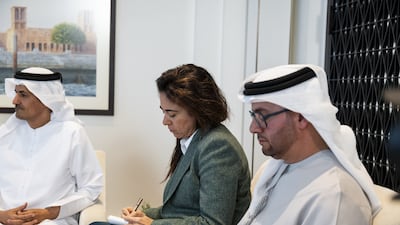 Dr Ahmed Al Mazrouei, chairman of the Abu Dhabi Executive Office, Lana Nusseibeh, Minister of State, and Ali Al Shamsi, Secretary General of the UAE Supreme Council for National Security, attend the meeting