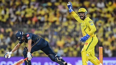 Chennai wicketkeeper Sanju Samson successfully appeals for a stumping against Gujarat captain Shubman Gill for 33. AFP