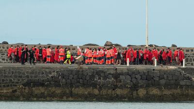 Migrants arrive at Arrecife port in Lanzarote after they were rescued. EPA