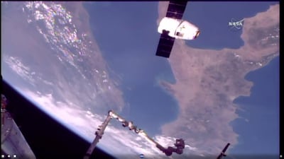 The SpaceX Falcon 9 rocket capsule approaches the International Space Station on August 16. Nasa / YouTube screengrab