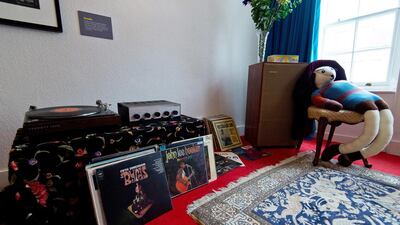 A stereo with a selection of records is displayed in a recreation of Jimi Hendrix’s bedroom as it is displayed as part of the Handel and Hendrix exhibition on February 8, 2016 in London, England. Ben Pruchnie / Getty Images