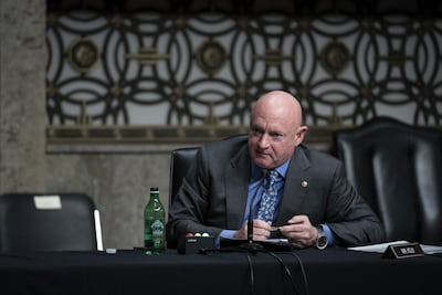 Senator Mark Kelly speaks during a committee hearing in Washington in 2022. Bloomberg