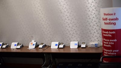 Guidelines instruct in coronavirus (COVID-19) "self-swab testing" at a location for daily media testing in Wilmington, Delaware. All members of the media must be tested everyday before covering President-elect Joe Biden and Vice President-elect Kamala Harris AFP