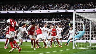 Tottenham Hotspur's Pierre-Emile Hojbjerg scores an own goal for Arsenal's opener. Reuters