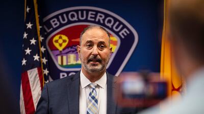 Ahmad Assed, president of the Islamic Centre of New Mexico, speaks during a news conference to address the killing of a fourth Muslim man in Albuquerque. The Albuquerque Journal / AP