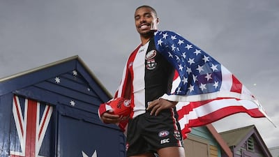 American Australian Rules football player Jason Holmes poses for a picture in Melbourne on Friday ahead of his AFL debut for St Kilda Saints on Saturday. Michael Dodge / Getty Images / August 21, 2015