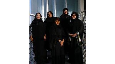 From left, Jamila Al Suweidi, Ghada Al Amiri, Meytha Al Mutawaa, Amna Ali Abdullah and Ohood Omar Abdullah at the Dubai Outlet Management Office. Satish Kumar / The National