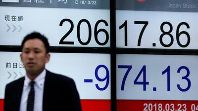 A display showing closing information of Tokyo's stock benchmark Nikkei Stock Average in Tokyo. Asian markets have been roiled. Kimimasa Mayama/EPA