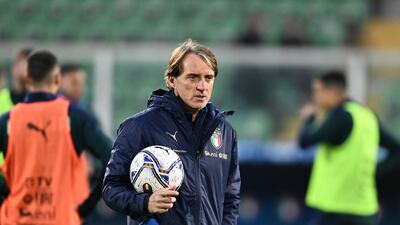 PALERMO, ITALY - MARCH 23: Head coach Italy Roberto Mancini reacts during Italy training session on March 23, 2022 in Palermo, Italy. (Photo by Claudio Villa / Getty Images)