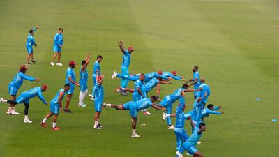 West Indies train for the T20 series against India which begins in Hyderabad on Friday. AFP