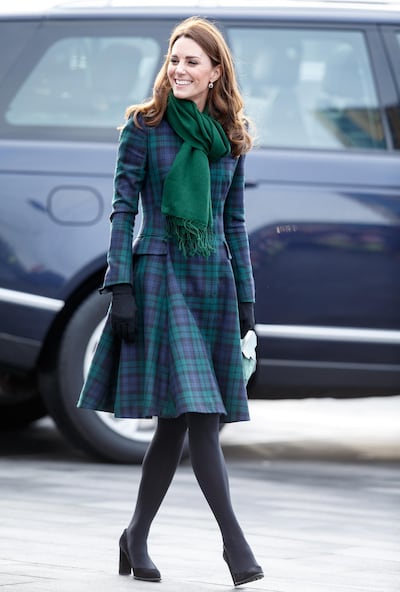 Catherine, Duchess of Cambridge clutches a Manu Atelier at the opening of the V&A in Dundee. EPA