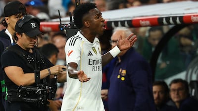 Real Madrid's Vinicius Junior is unhappy after being substituted. Reuters