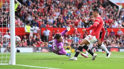 Cristiano Ronaldo scores Manchester United's first goal against Newcastle United. Getty Images