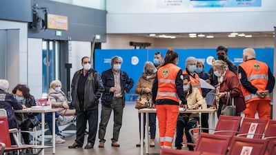 A Covid-19 vaccine hub set up at Caselle airport, Turin, Italy. EPA