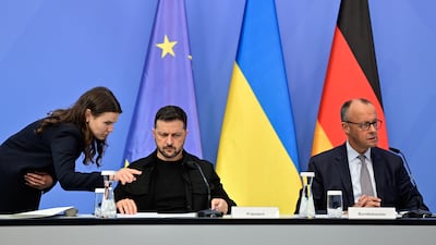 Ukrainian President Volodymyr Zelenskyy, left, with Germany's Chancellor Friedrich Merz. Getty Images
