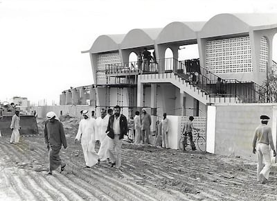 Abdulrahman Bukhatir visits Sharjah Cricket Stadium while still under construction in 1980. Photo: Sharjah Cricket