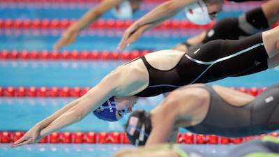 Siobhan-Marie O'Connor of Great Britain dives at the start of the women's 200m individual medley semi-finals at the World Aquatics Championships on Sunday in Kazan. Adam Pretty / Getty Images