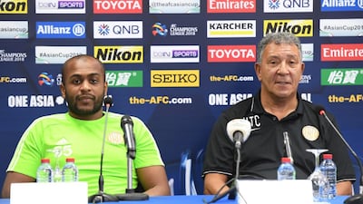 Al Jazira captain Ali Khasheif and manager Henk ten Cate speak to the media ahead of the Asian Champions League last-16 tie against Persepolis. Courtesy Al Jazira FC