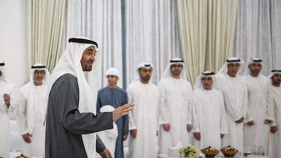 President Sheikh Mohamed and members of the UAE leadership at the reception. Mohamed Al Balsoohi / Abu Dhabi Media Office