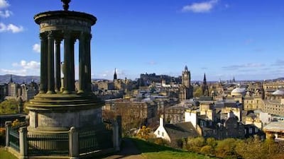 The Dugald Stewart monument atop Calton Hill, a vantage point for sweeping views over Edinburgh. Getty Images
