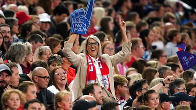 England fans in the stands show their support during the match at Old Trafford. PA