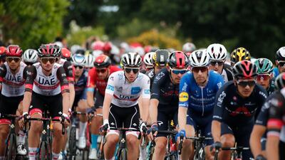 UAE Team Emirates rider Tadej Pogacar with the peloton. Reuters