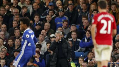 Manchester United manager Jose Mourinho reacts during the match. John Sibley / Action Images / Reuters