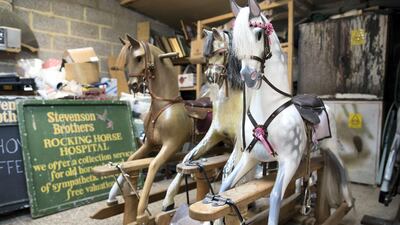 Horses at the rocking horse hospital at Stevenson Brothers rocking horse makers in the village of Bethersden, near Ashford, United Kingdom. Stephen Lock for the National