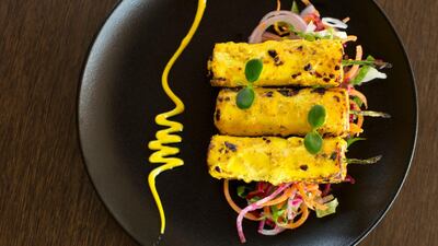 Vegetarian main: Paneer Asparagus roll