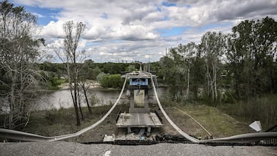 A bridge connecting the cities of Lysychansk and Severodonetsk in the eastern Ukrainian region of Donbas, destroyed to slow the Russian advance. AFP