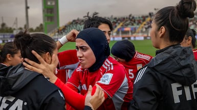 Azizi Khursand of Afghanistan and teammates during the Fifa Unites: Women's Series 2025 in Berrechid, Morocco. EPA