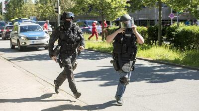 Heavily-armed police outside a movie theatre complex in the German town of Viernheim, where an armed man has reportedly opened fire. Alexander Scheuber/Getty Images
