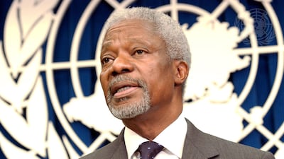 Secretary-General Kofi Annan briefing correspondents at today's press conference.