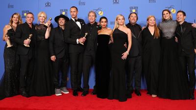 The cast and producers of Big Little Lies pose with the award for Limited Series or Motion Picture Made for Television EPA