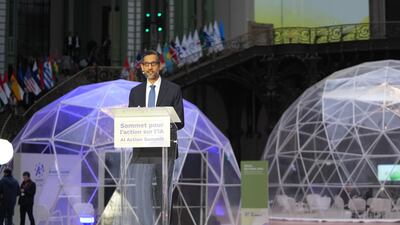 Sundar Pichai, chief executive officer of Alphabet Inc, at the AI Action Summit in Paris on February 10. Bloomberg
