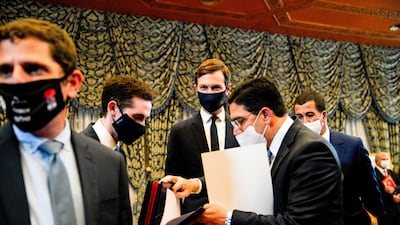 U.S. White House Senior Advisor Jared Kushner (C) looks on during a visit by Israeli envoys to Rabat, Morocco. REUTERS