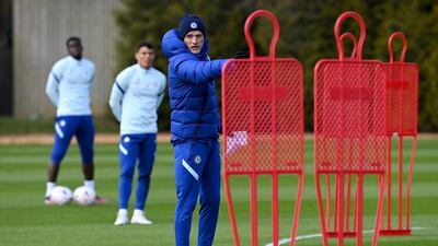 Chelsea coach Thomas Tuchel oversees the training session ahead of the FA Cup semi-final against Manchester City. Getty