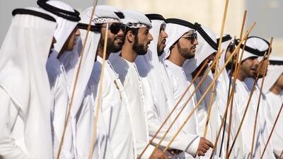 Tribesmen participate in the Union March during the Sheikh Zayed Heritage Festival 2015. Silvia Razgova / Crown Prince Court