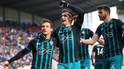 Cedric Soares, left, made a significant contribution for Southampton against Wigan on Sunday. Alex Livesey / Getty Images