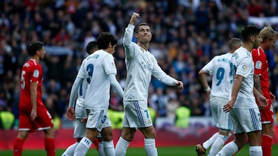 2017-18 54 goals (Real Madrid 44, Portugal 10). Getty Images